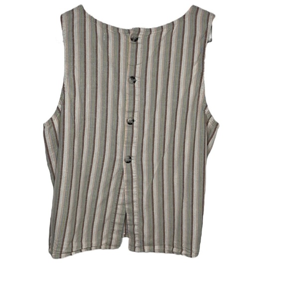Toad & Co Tan Striped Hemp Back Button Tank Women Size XL - Picture 4 of 4
